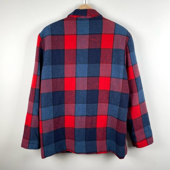 90s Plaid Wool Blazer Shacket Shirt Jacket Coat Blue Red Academia Preppy Size L - Picture 4 of 8